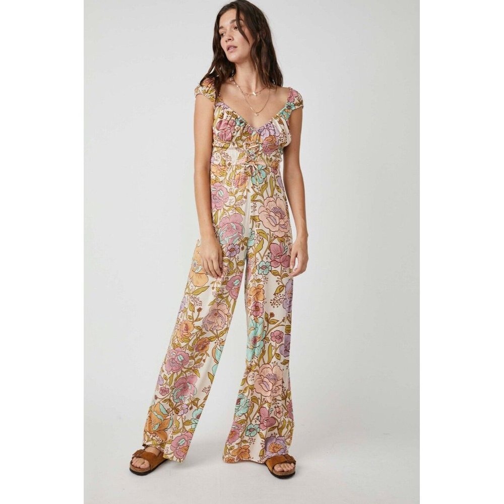Free People Women's Rolling Hills Jumpsuit Tea Combo Medium New Boho Festival
